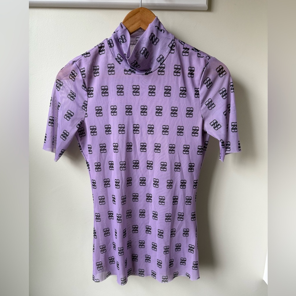 BAUM UND PFERDGARTEN Logo Sheer Turtleneck Top Fitted Bold Purple Designer XS